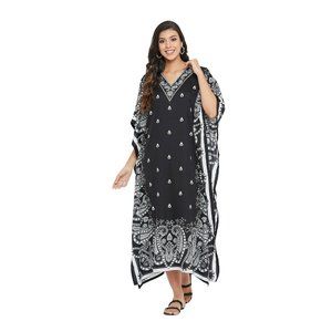 Black Maxi Dress With Sleeve Beach Kaftan Cover up